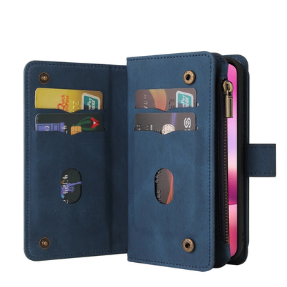 For iPhone 16 Skin Feel Multi Card Slots Zipper Wallet Leather Phone Case(Blue) - iPhone 16 Cases by buy2fix | Online Shopping UK | buy2fix