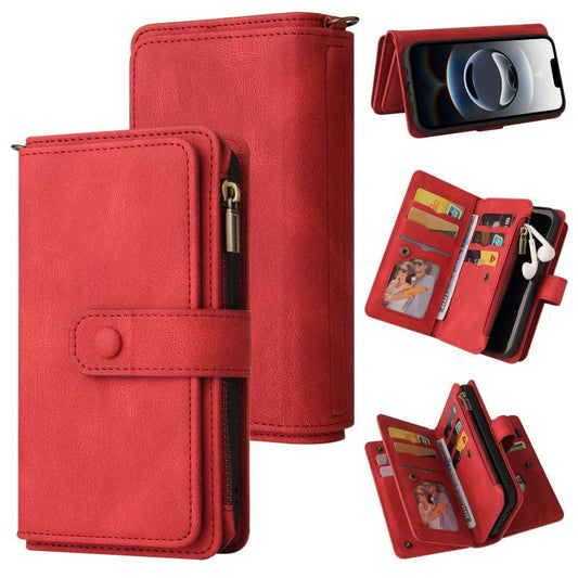 For iPhone 16e Skin Feel Multi Card Slots Zipper Wallet Leather Phone Case(Red) by buy2fix