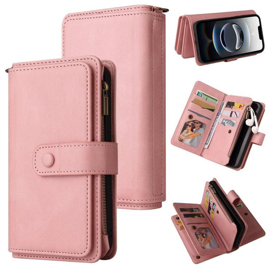 For iPhone 16e Skin Feel Multi Card Slots Zipper Wallet Leather Phone Case(Pink) by buy2fix