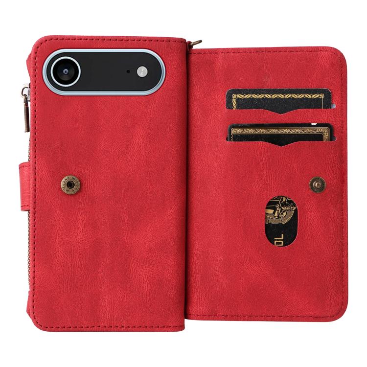 For iPhone Air Skin Feel Multi Card Slots Zipper Wallet Leather Phone Case(Red) - iPhone Air Cases by buy2fix | Online Shopping UK | buy2fix