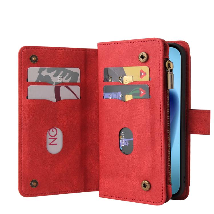 For iPhone Air Skin Feel Multi Card Slots Zipper Wallet Leather Phone Case(Red) - iPhone Air Cases by buy2fix | Online Shopping UK | buy2fix