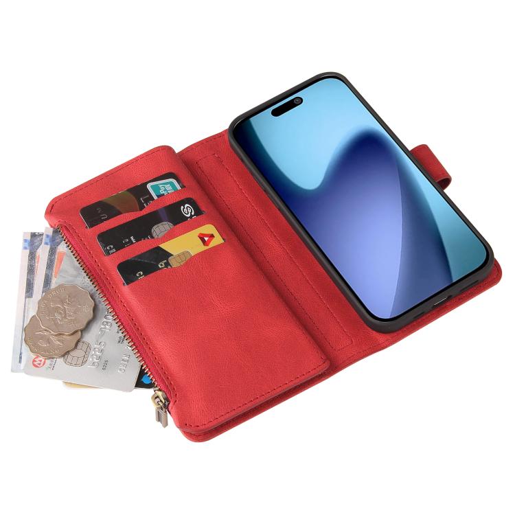 For iPhone Air Skin Feel Multi Card Slots Zipper Wallet Leather Phone Case(Red) - iPhone Air Cases by buy2fix | Online Shopping UK | buy2fix