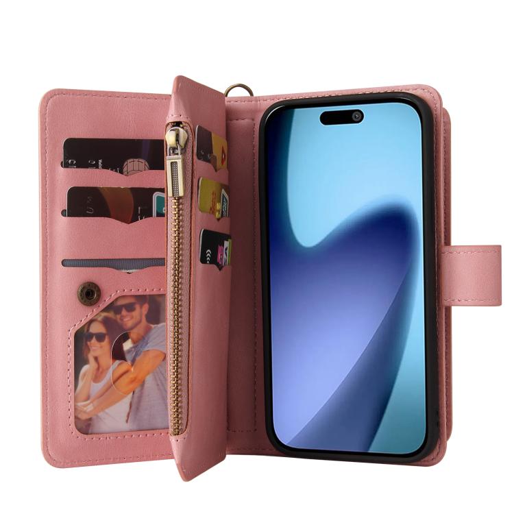 For iPhone Air Skin Feel Multi Card Slots Zipper Wallet Leather Phone Case(Pink) - iPhone Air Cases by buy2fix | Online Shopping UK | buy2fix