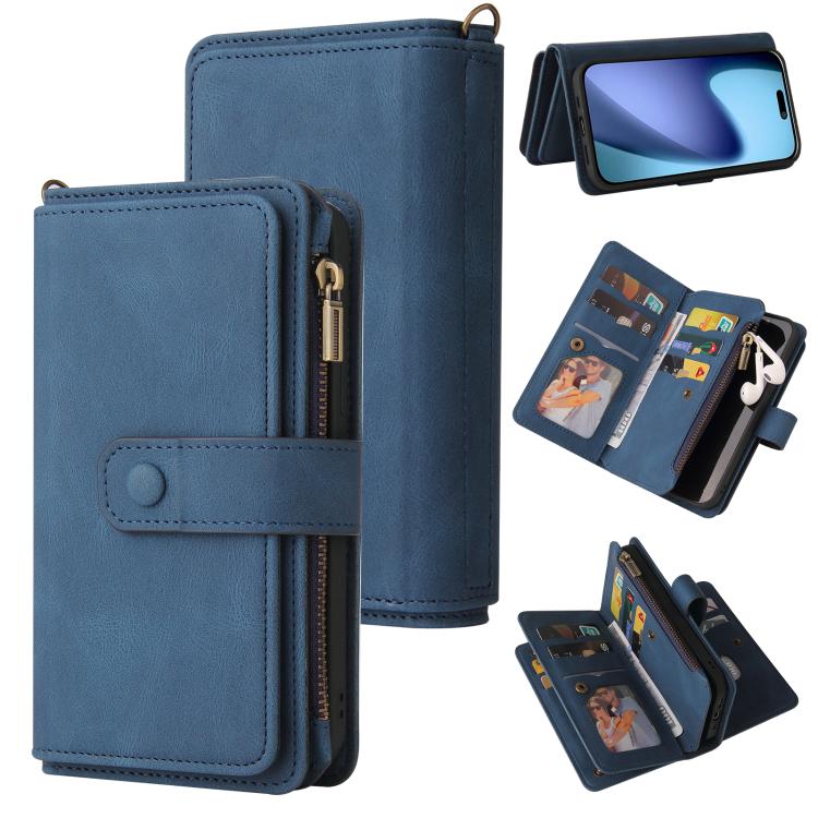 For iPhone Air Skin Feel Multi Card Slots Zipper Wallet Leather Phone Case(Blue) - iPhone Air Cases by buy2fix | Online Shopping UK | buy2fix