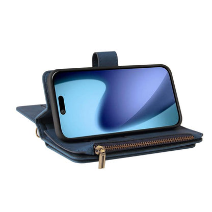 For iPhone Air Skin Feel Multi Card Slots Zipper Wallet Leather Phone Case(Blue) - iPhone Air Cases by buy2fix | Online Shopping UK | buy2fix