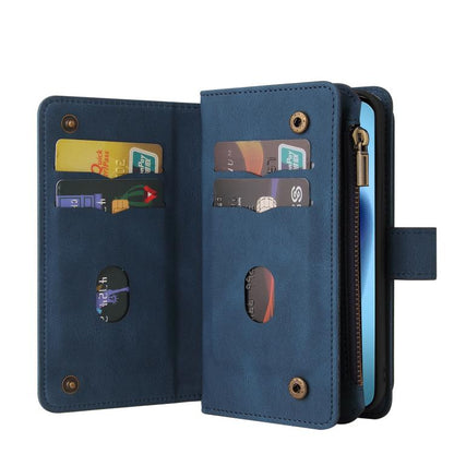 For iPhone Air Skin Feel Multi Card Slots Zipper Wallet Leather Phone Case(Blue) - iPhone Air Cases by buy2fix | Online Shopping UK | buy2fix