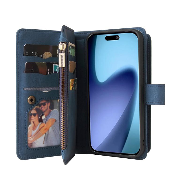 For iPhone Air Skin Feel Multi Card Slots Zipper Wallet Leather Phone Case(Blue) - iPhone Air Cases by buy2fix | Online Shopping UK | buy2fix