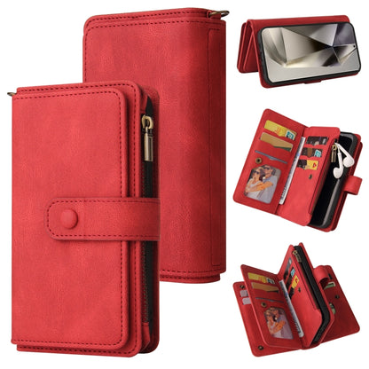 For Samsung Galaxy S25 Ultra 5G Skin Feel Multi Card Slots Zipper Wallet Leather Phone Case(Red) by buy2fix