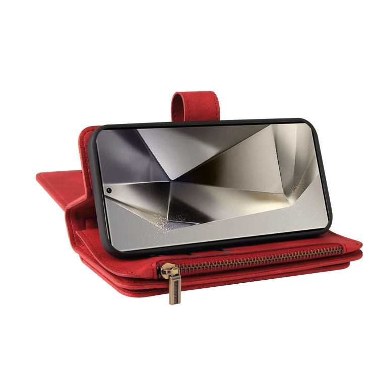 For Samsung Galaxy S25 Ultra 5G Skin Feel Multi Card Slots Zipper Wallet Leather Phone Case(Red) by buy2fix