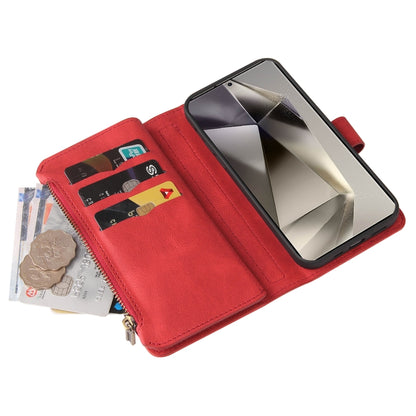 For Samsung Galaxy S25 Ultra 5G Skin Feel Multi Card Slots Zipper Wallet Leather Phone Case(Red) by buy2fix