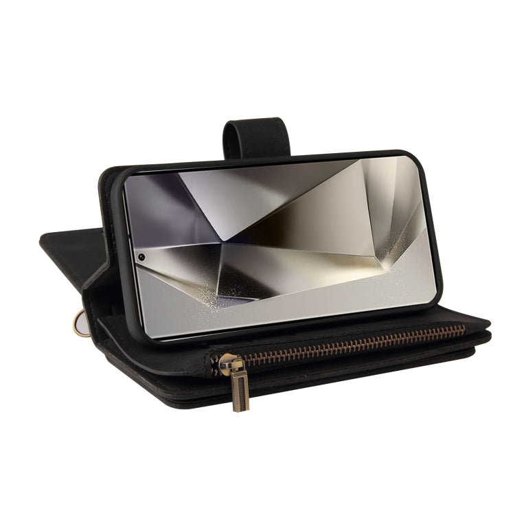 For Samsung Galaxy S25 Ultra 5G Skin Feel Multi Card Slots Zipper Wallet Leather Phone Case(Black) by buy2fix