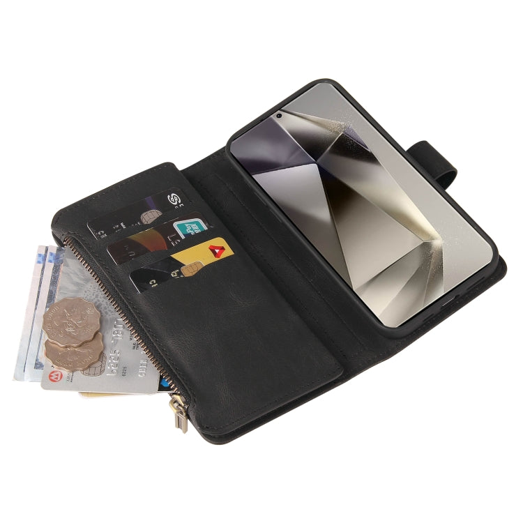 For Samsung Galaxy S25 Ultra 5G Skin Feel Multi Card Slots Zipper Wallet Leather Phone Case(Black) by buy2fix