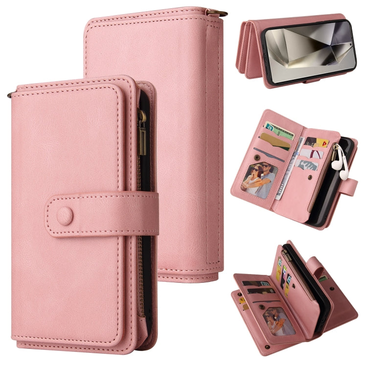 For Samsung Galaxy S25 Ultra 5G Skin Feel Multi Card Slots Zipper Wallet Leather Phone Case(Pink) by buy2fix