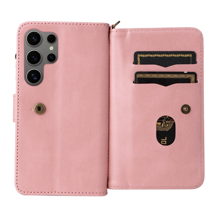 For Samsung Galaxy S25 Ultra 5G Skin Feel Multi Card Slots Zipper Wallet Leather Phone Case(Pink) by buy2fix