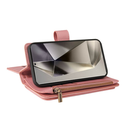 For Samsung Galaxy S25 Ultra 5G Skin Feel Multi Card Slots Zipper Wallet Leather Phone Case(Pink) by buy2fix