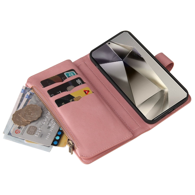 For Samsung Galaxy S25 Ultra 5G Skin Feel Multi Card Slots Zipper Wallet Leather Phone Case(Pink) by buy2fix