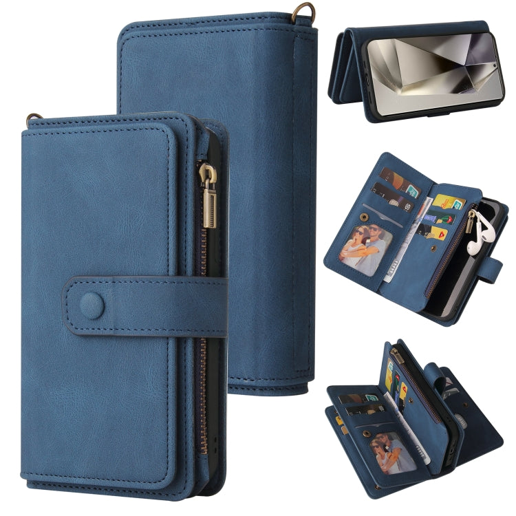 For Samsung Galaxy S25 Ultra 5G Skin Feel Multi Card Slots Zipper Wallet Leather Phone Case(Blue) by buy2fix