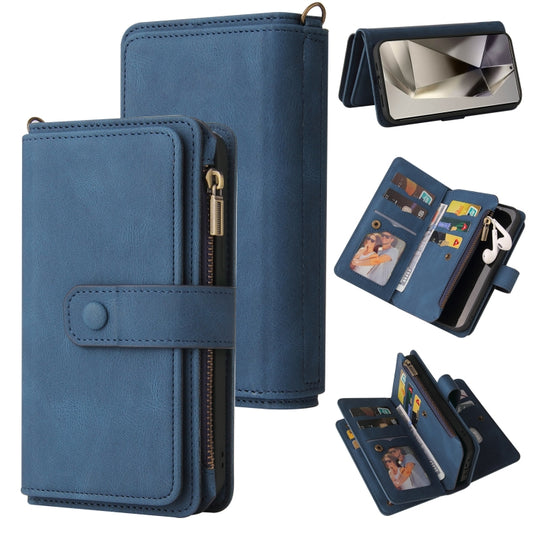 For Samsung Galaxy S25 Ultra 5G Skin Feel Multi Card Slots Zipper Wallet Leather Phone Case(Blue) by buy2fix