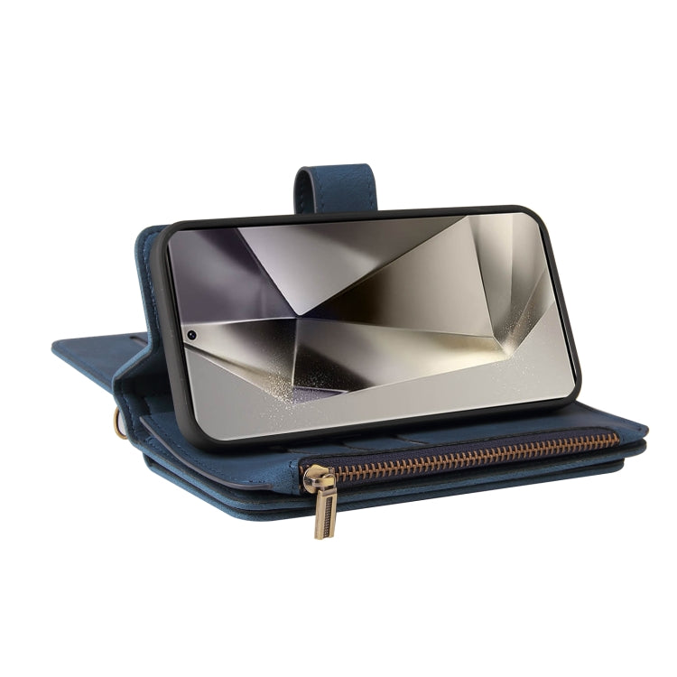 For Samsung Galaxy S25 Ultra 5G Skin Feel Multi Card Slots Zipper Wallet Leather Phone Case(Blue) by buy2fix