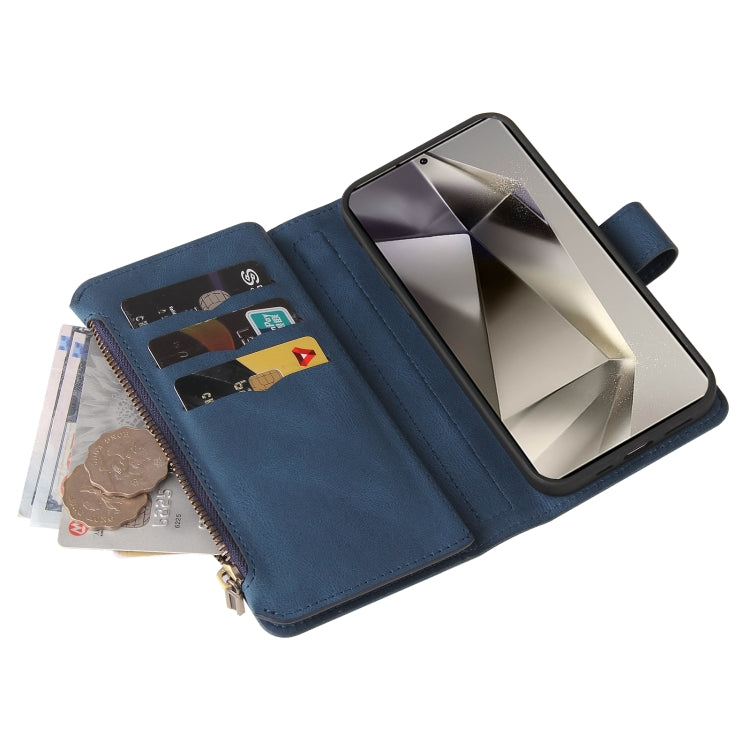 For Samsung Galaxy S25 Ultra 5G Skin Feel Multi Card Slots Zipper Wallet Leather Phone Case(Blue) by buy2fix