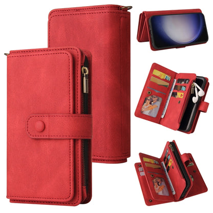 For Samsung Galaxy S25 / S24 5G Skin Feel Multi Card Slots Zipper Wallet Leather Phone Case(Red) by buy2fix
