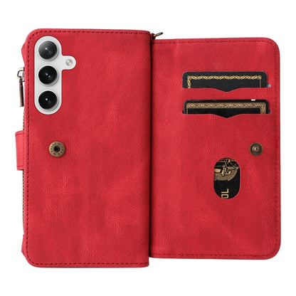 For Samsung Galaxy S25 / S24 5G Skin Feel Multi Card Slots Zipper Wallet Leather Phone Case(Red) by buy2fix