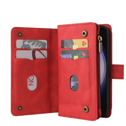 For Samsung Galaxy S25 / S24 5G Skin Feel Multi Card Slots Zipper Wallet Leather Phone Case(Red) by buy2fix
