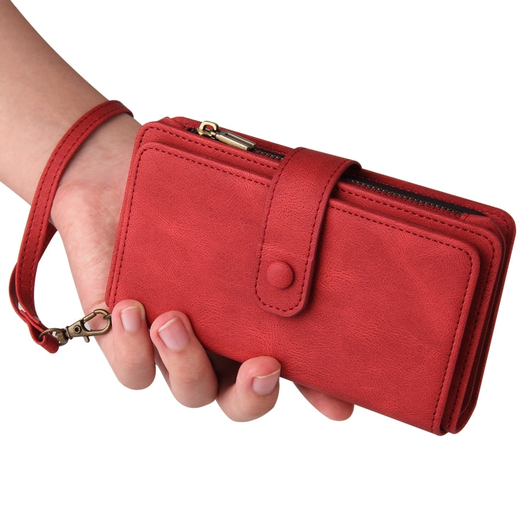 For Samsung Galaxy S25 / S24 5G Skin Feel Multi Card Slots Zipper Wallet Leather Phone Case(Red) by buy2fix