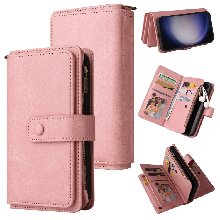 For Samsung Galaxy S25 / S24 5G Skin Feel Multi Card Slots Zipper Wallet Leather Phone Case(Pink) by buy2fix
