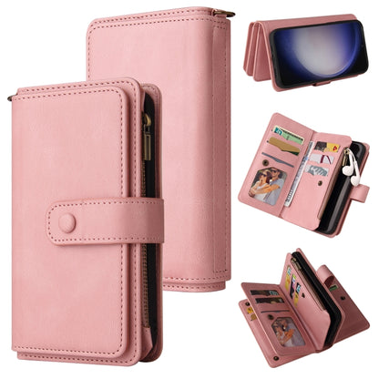 For Samsung Galaxy S25 / S24 5G Skin Feel Multi Card Slots Zipper Wallet Leather Phone Case(Pink) by buy2fix