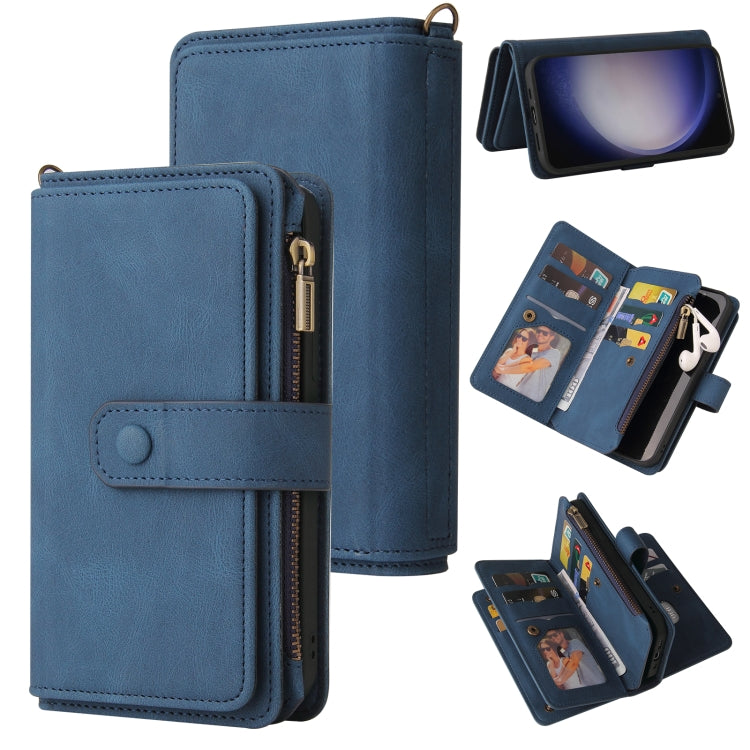 For Samsung Galaxy S25 / S24 5G Skin Feel Multi Card Slots Zipper Wallet Leather Phone Case(Blue) by buy2fix