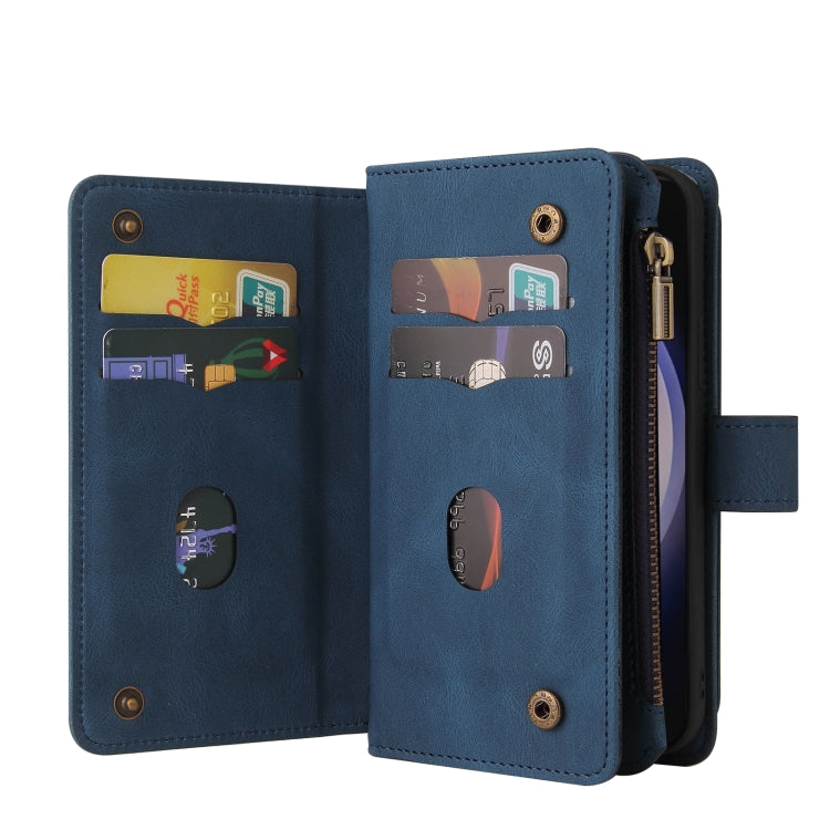 For Samsung Galaxy S25 / S24 5G Skin Feel Multi Card Slots Zipper Wallet Leather Phone Case(Blue) by buy2fix