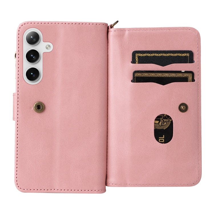 For Samsung Galaxy S25+ / S24+ 5G Skin Feel Multi Card Slots Zipper Wallet Leather Phone Case(Pink) by buy2fix