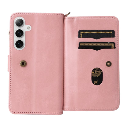 For Samsung Galaxy S25+ / S24+ 5G Skin Feel Multi Card Slots Zipper Wallet Leather Phone Case(Pink) by buy2fix