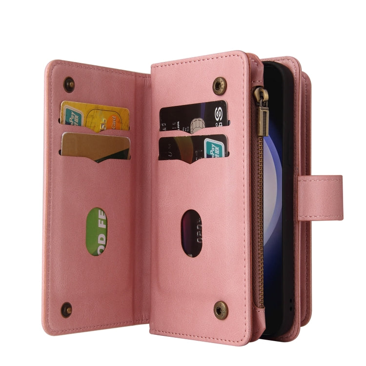 For Samsung Galaxy S25+ / S24+ 5G Skin Feel Multi Card Slots Zipper Wallet Leather Phone Case(Pink) by buy2fix