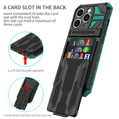 For iPhone 15 Pro Max Kickstand Armor Card Wallet Phone Case(Deep Green) by buy2fix