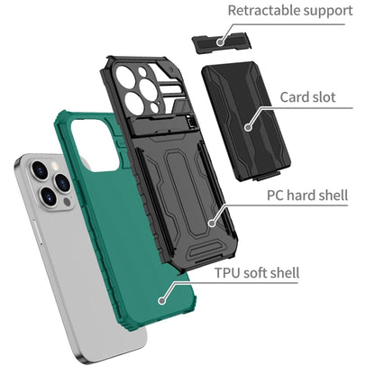 For iPhone 15 Pro Max Kickstand Armor Card Wallet Phone Case(Deep Green) by buy2fix