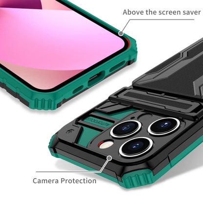 For iPhone 15 Pro Max Kickstand Armor Card Wallet Phone Case(Deep Green) by buy2fix