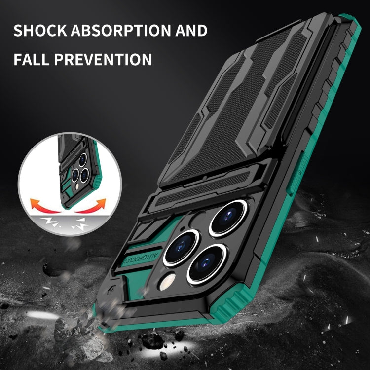 For iPhone 15 Pro Max Kickstand Armor Card Wallet Phone Case(Deep Green) by buy2fix