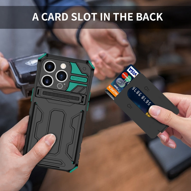 For iPhone 15 Pro Max Kickstand Armor Card Wallet Phone Case(Deep Green) by buy2fix