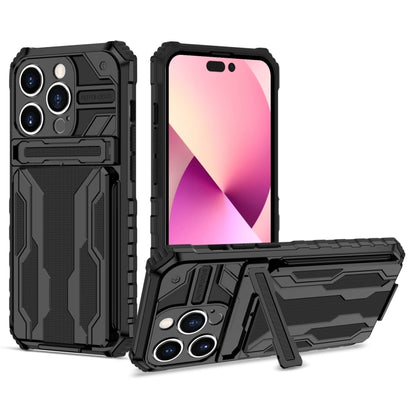 For iPhone 15 Pro Kickstand Armor Card Wallet Phone Case(Black) - iPhone 15 Pro Cases by buy2fix | Online Shopping UK | buy2fix