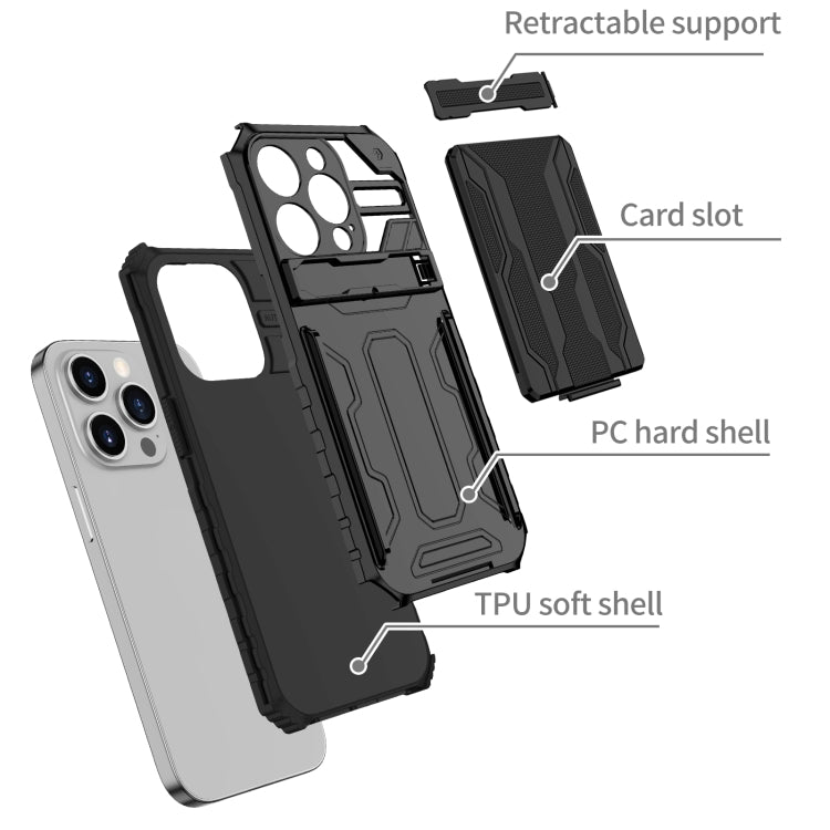For iPhone 15 Pro Kickstand Armor Card Wallet Phone Case(Black) - iPhone 15 Pro Cases by buy2fix | Online Shopping UK | buy2fix