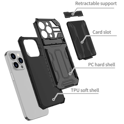 For iPhone 15 Pro Kickstand Armor Card Wallet Phone Case(Black) - iPhone 15 Pro Cases by buy2fix | Online Shopping UK | buy2fix