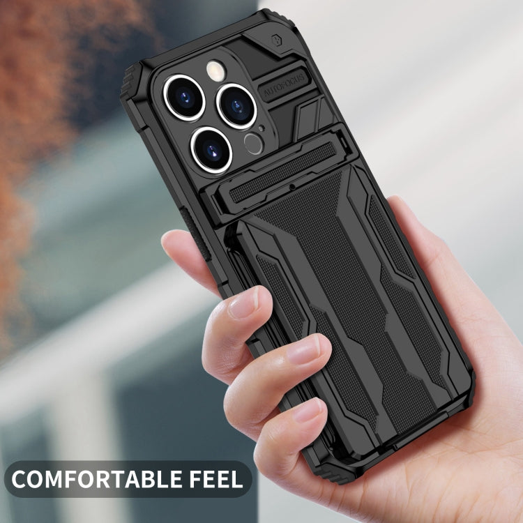 For iPhone 15 Pro Kickstand Armor Card Wallet Phone Case(Black) - iPhone 15 Pro Cases by buy2fix | Online Shopping UK | buy2fix
