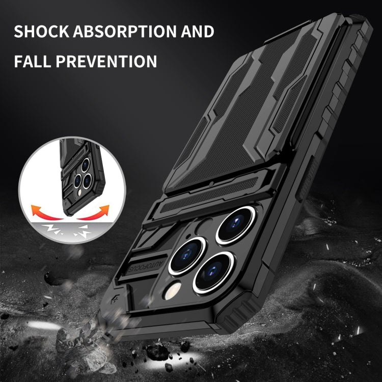 For iPhone 15 Pro Kickstand Armor Card Wallet Phone Case(Black) - iPhone 15 Pro Cases by buy2fix | Online Shopping UK | buy2fix