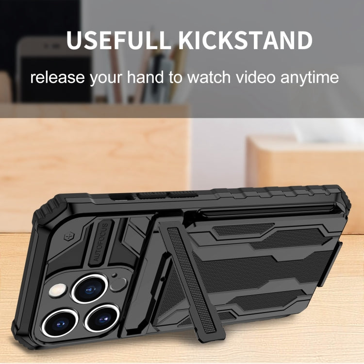 For iPhone 15 Pro Kickstand Armor Card Wallet Phone Case(Black) - iPhone 15 Pro Cases by buy2fix | Online Shopping UK | buy2fix