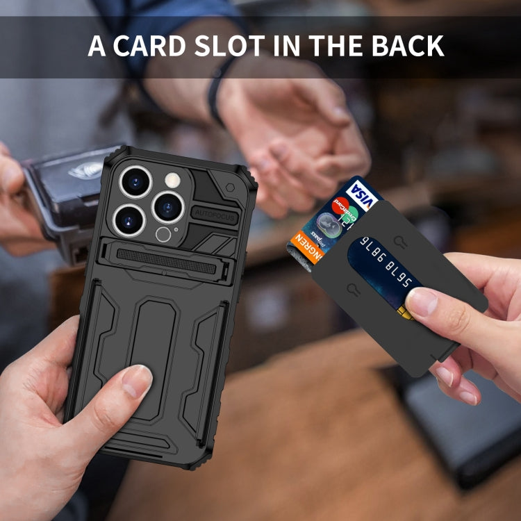 For iPhone 15 Pro Kickstand Armor Card Wallet Phone Case(Black) - iPhone 15 Pro Cases by buy2fix | Online Shopping UK | buy2fix