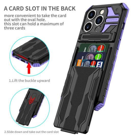 For iPhone 15 Pro Kickstand Armor Card Wallet Phone Case(Purple) - iPhone 15 Pro Cases by buy2fix | Online Shopping UK | buy2fix