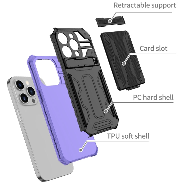For iPhone 15 Pro Kickstand Armor Card Wallet Phone Case(Purple) - iPhone 15 Pro Cases by buy2fix | Online Shopping UK | buy2fix