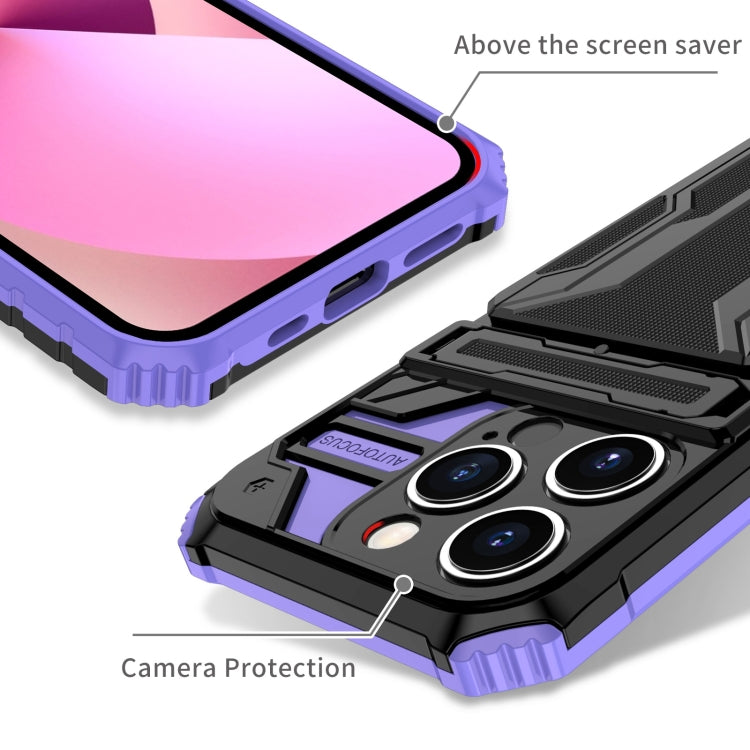 For iPhone 15 Pro Kickstand Armor Card Wallet Phone Case(Purple) - iPhone 15 Pro Cases by buy2fix | Online Shopping UK | buy2fix